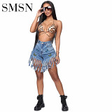 Amazon hot fashion sexy butt wrap fringed butterfly embroidered jean shorts pants