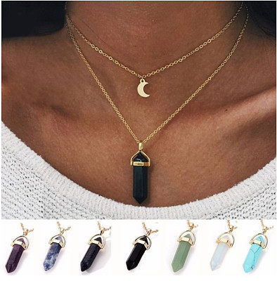 Fashion double moon crescent bullet pendant necklace