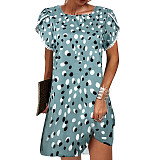 Casual Dress 2022 summer round neck short sleeve loose lace edge ladies floral dress