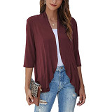 Amazon autumn new solid color cardigan coat three quarter sleeve ruffle top