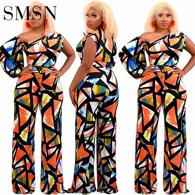 women jumpsuits and rompers Fashion Printed jumpsuit with irregular diagonal collar women one piece jumpsuit (belt included)