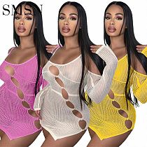 casual dress Spring new knitted sweater halter hollowed-out nightclub butt wrap sexy dress