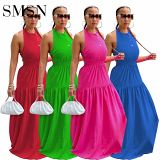 Casual dress Amazon Women's Dress Halter solid color sleeveless sexy back skirt summer