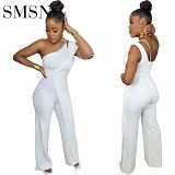 women jumpsuits and rompers Stylish casual one shoulder back invisible zipper sleeveless wide leg jumpsuit