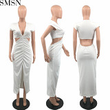 Casual Dress Amazon fashion midriff outfit split Sexy Slim fit pleated dress