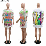 Casual Dress fashion casual printing letter velvet sequined round neck dress