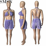 3 Piece Set Women Amazon new autumn bikini cardigan shorts sexy three piece suit