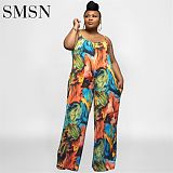 rompers women jumpsuit 2022 New abstract printing strap loose leisure long large size women's jumpsuit