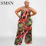 rompers women jumpsuit 2022 New abstract printing strap loose leisure long large size women's jumpsuit