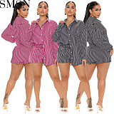 2 Piece Set Women fashion loose striped shirt dungarees two piece suit