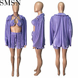 3 Piece Set Women Amazon new autumn bikini cardigan shorts sexy three piece suit