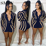 2 Piece Set Women fashion Turtleneck slim cardigan button stripe sweater two-piece set
