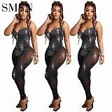 women jumpsuits and rompers Amazon's new hot drill mesh suspenders sexy jumpsuit