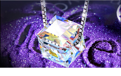 Crystal Sugar cube necklace 925 silver Valentine's Day gift from Amazon