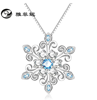 925 Sterling silver Snowflake pendant necklace blue and white Iris romantic jewelry