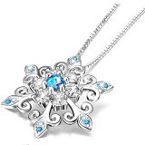 925 Sterling silver Snowflake pendant necklace blue and white Iris romantic jewelry