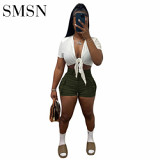 Two pieces set women clothing fashionable sexy cargo casual two piece shorts set