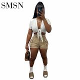 Two pieces set women clothing fashionable sexy cargo casual two piece shorts set