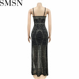 Casual Dress fashion solid color strap irregular rhinestone dress for women