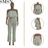Bodycon Jumpsuit solid color sleeveless casual wrapped chest ruffled jumpsuit