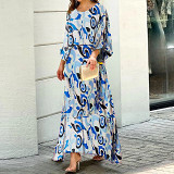 Casual Dress summer New loose plus size print long sleeved top high waist long dress