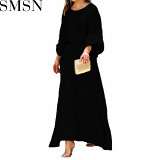 Casual Dress summer New loose plus size print long sleeved top high waist long dress