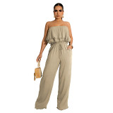 Bodycon Jumpsuit solid color sleeveless casual wrapped chest ruffled jumpsuit
