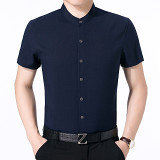 Middle aged men stand collar short sleeve shirt loose solid color shirt men Chinese style