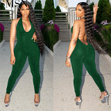 Bodycon Jumpsuit fashion women wear solid color mesh sleeveless halter backless 6 color jumpsuit