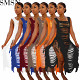 Fashion women dress solid color casual knitted tassel rope Hollow Beach dress