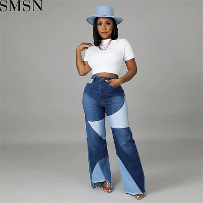 2022 summer new washed stitching women's denim trousers street fashion trends jeans for women