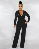 Bodycon Jumpsuit Amazon Fashion sexy casual slim fit V neck lace see through type jumpsuit