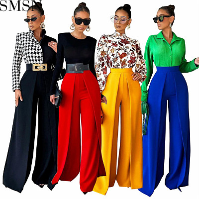 Amazon women clothing pendant loose slimming wide leg pants solid color straight fashion casual pants