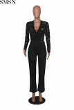 Bodycon Jumpsuit Amazon Fashion sexy casual slim fit V neck lace see through type jumpsuit