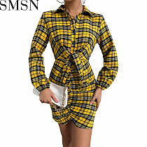 Casual Dress Amazon 2022 autumn and winter New Plaid sexy hip skirt step by step lapel shirt dress