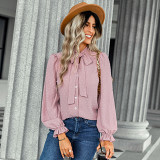 2022 autumn and winter New bow top women shirt slim fit business fashion shirt