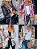 Europe and America cross border 2021 spring fashionable sequins lapel casual suit jacket women