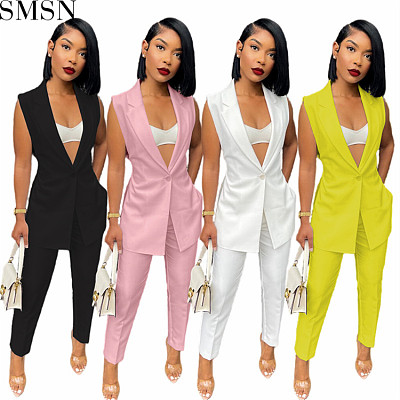 Two Piece Set Women Clothing casual solid color split suit two piece suit (belted)