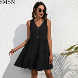 Casual Dress 2022 New Amazon ebay Fashion casual V neck solid color dress