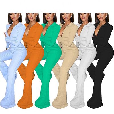 New arrivals solid color zipper jumpsuit women elegant long sleeve one piece jumpsuit