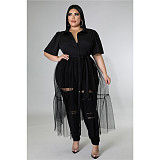 Women plus size clothing patchwork mesh women's polo shirts women summer tops 2022