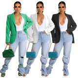 Latest design 2022 solid color casual blazers ladies women jackets and blazer
