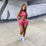 Summer outfits 2022 solid color casual 2 piece short set women workout clothing