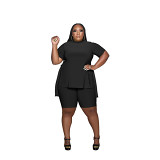 Trending products solid color t shirts and shorts set plus size women's sets