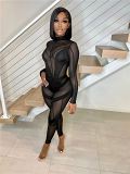 Fashion jumpsuit 2022 long sleeve see through mesh sexy bodysuits for women