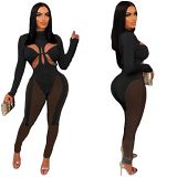 Fashion women hollow out mesh bodycon jumpsuit sexy jumpsuit for women club wear