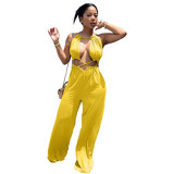 Hot selling products 2022 bandage casual jumpsuits loose wide leg summer jumpsuit romper