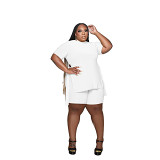 Trending products solid color t shirts and shorts set plus size women's sets