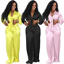 Latest products 2022 solid color satin women two piece pants set ladies fashion set clothes