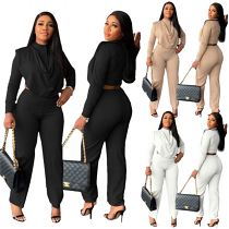Fall new arrival solid color ladies lounge wear set women 2 piece set clothing